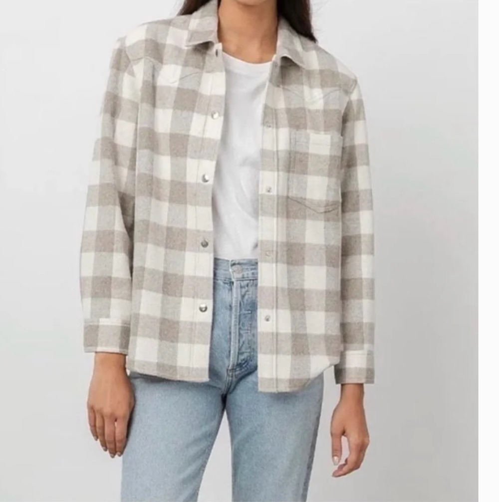 Rails Plaid Wool Blend Shacket Women's Sz M Oat Button Shirt Jacket Granola Girl